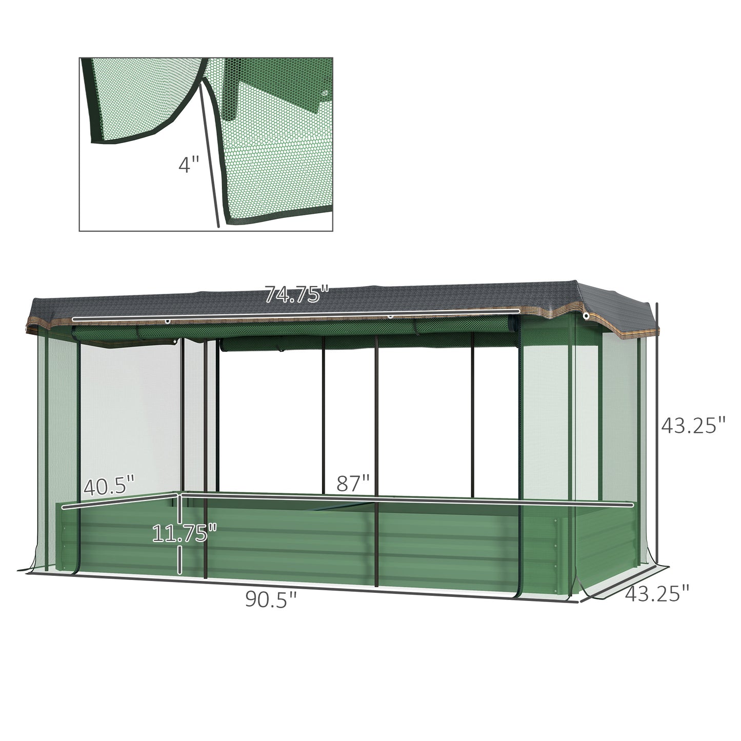 Galvanized Steel Planter Box With Crop Cage And Shade Cloth, Raised Garden Bed-Green