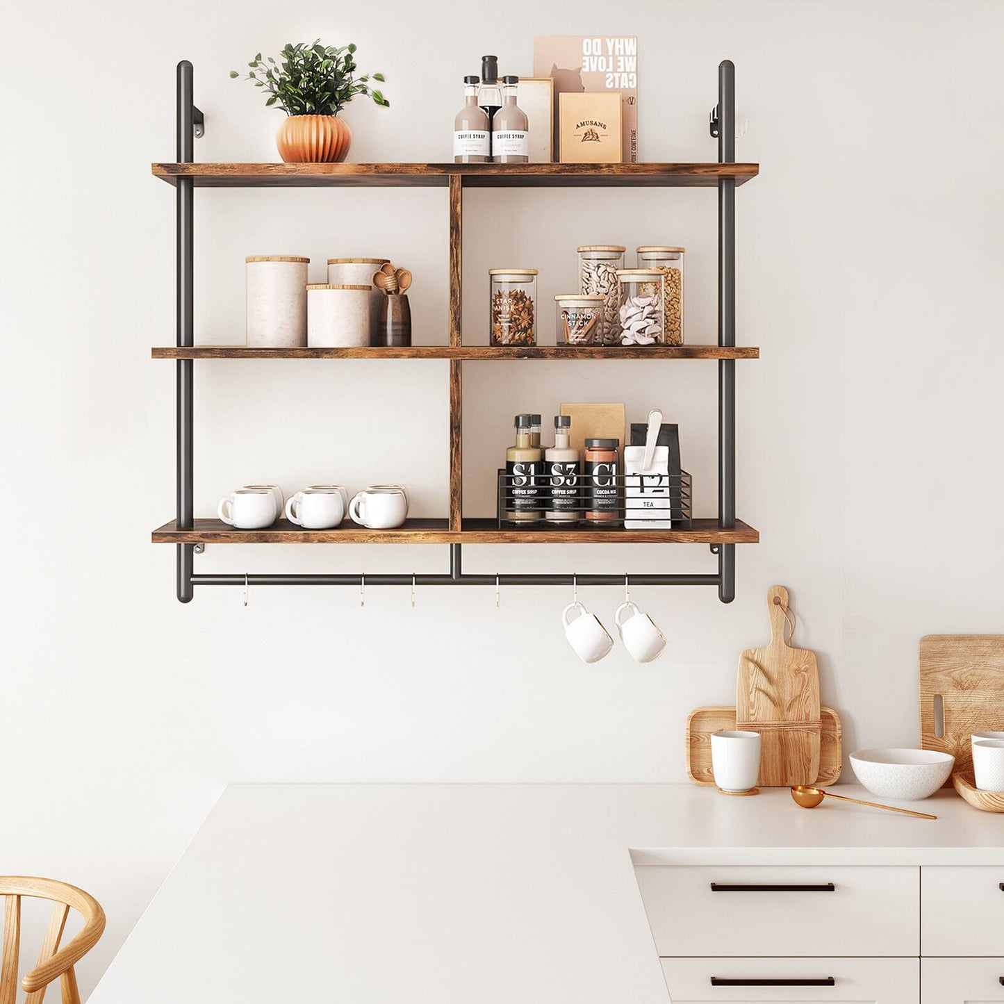 3 Tier Floating Shelves Metal Brackets Wall Mounted Shelf Over Toilet Bathroom