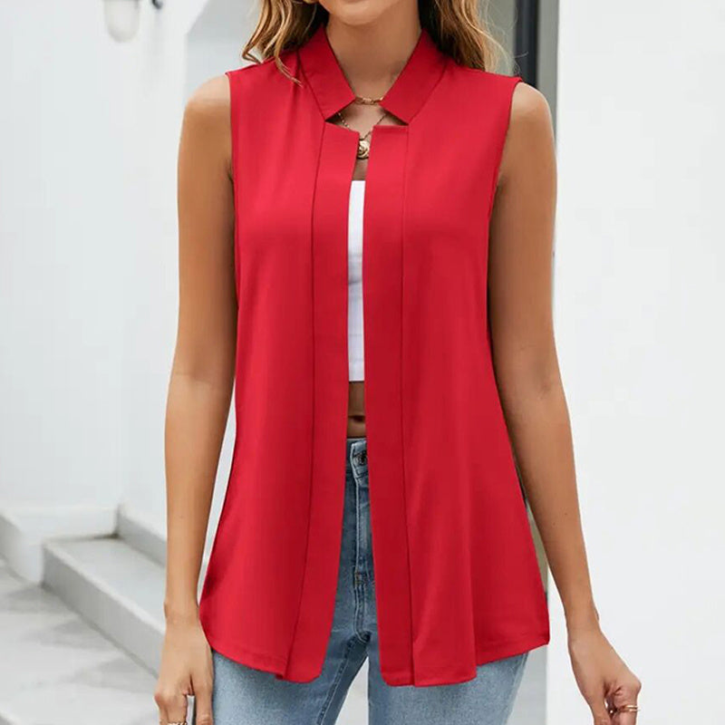 Women's Elegant Solid Sleeveless Vest Cardigan - Stand Collar Summer Outerwear