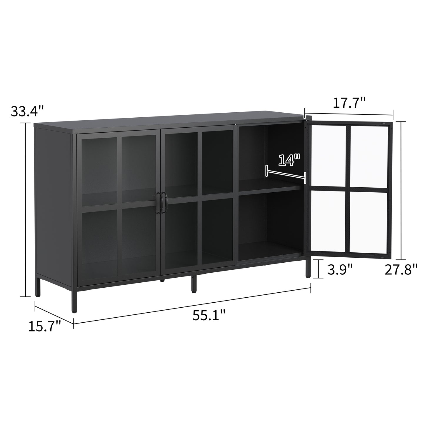 Heavy Duty Metal Modern Sideboard Buffet Cabinet With Storage Premium Steel Storage Cabinet ,Adjustable Feet,Glass Doors,Large Capacity Organizer For Living Room,Bed Room,Dining Room