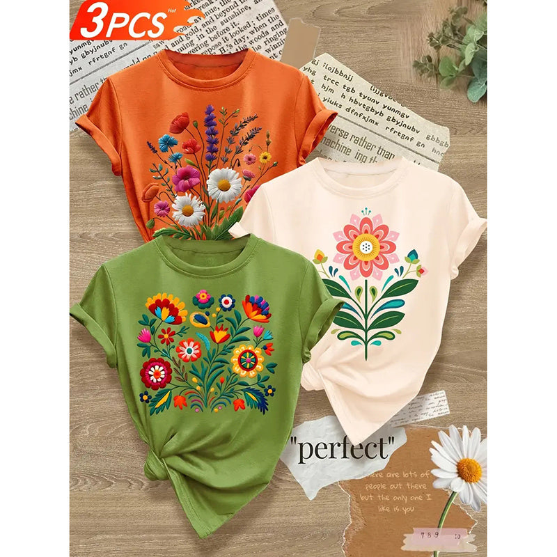 3PCS Women's Love Heart Leopard Graphic Print Tee Short Sleeve Crew Neck T Shirt Casual Summer Tops