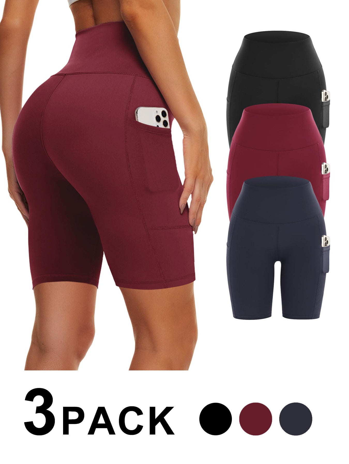 Yoga Pants - Five Points High Waist 3 Pieces Of Polyester Double Grinding Black, Polyester Double Grinding Zhang Green, Polyester Double Grinding Burgundy