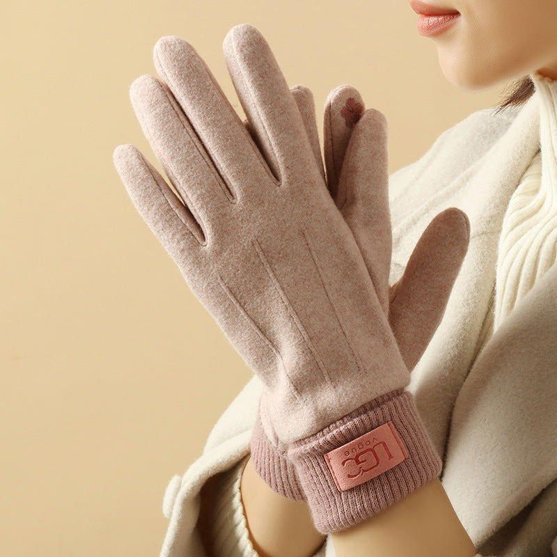 Cashmere-like Women's Winter Warm Gloves Fleece-lined Thickened Outdoor Riding Touch Screen