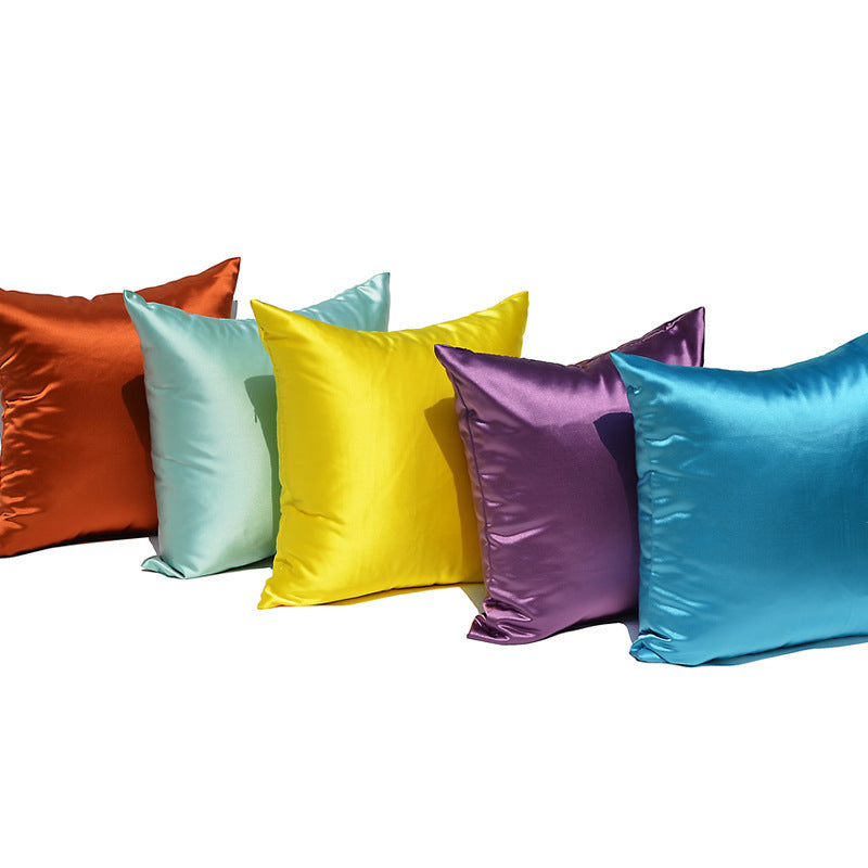 Solid Color Artificial Silk Pillow Cover Plain Zipper