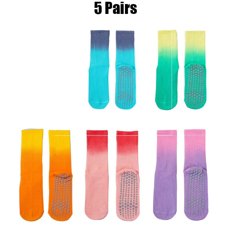 5 Pairs Pilate Grip Socks For Women Girls Anti-Skid Yoga Socks With Grips Hospital Socks Gradients Crew Socks Hospital Socks