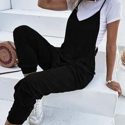 Women's Solid Color Spaghetti Strap Double Pocket Vest Without T-shirt Jumpsuit