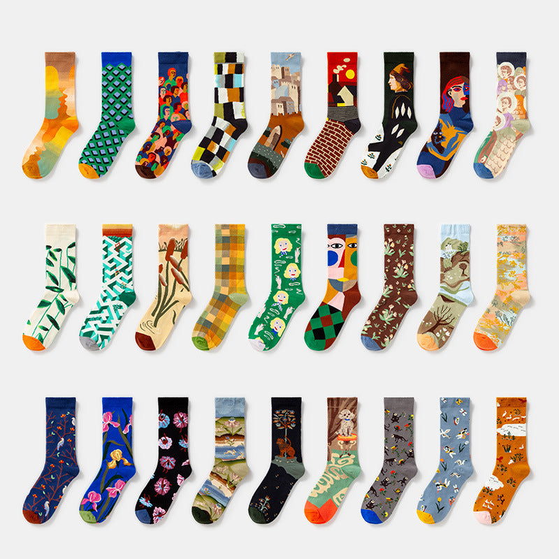 Retro Trendy Autumn And Winter Abstract Art Socks Europe And America Creative Combed Cotton