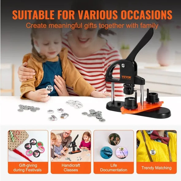 Button Maker Machine, 0.98 Inch 25mm Pin Maker With 500pcs Button Parts, Button Maker With Panda Magic Book, Ergonomic Arc Handle Punch Press Kit, For Children DIY Gifts And Christmas