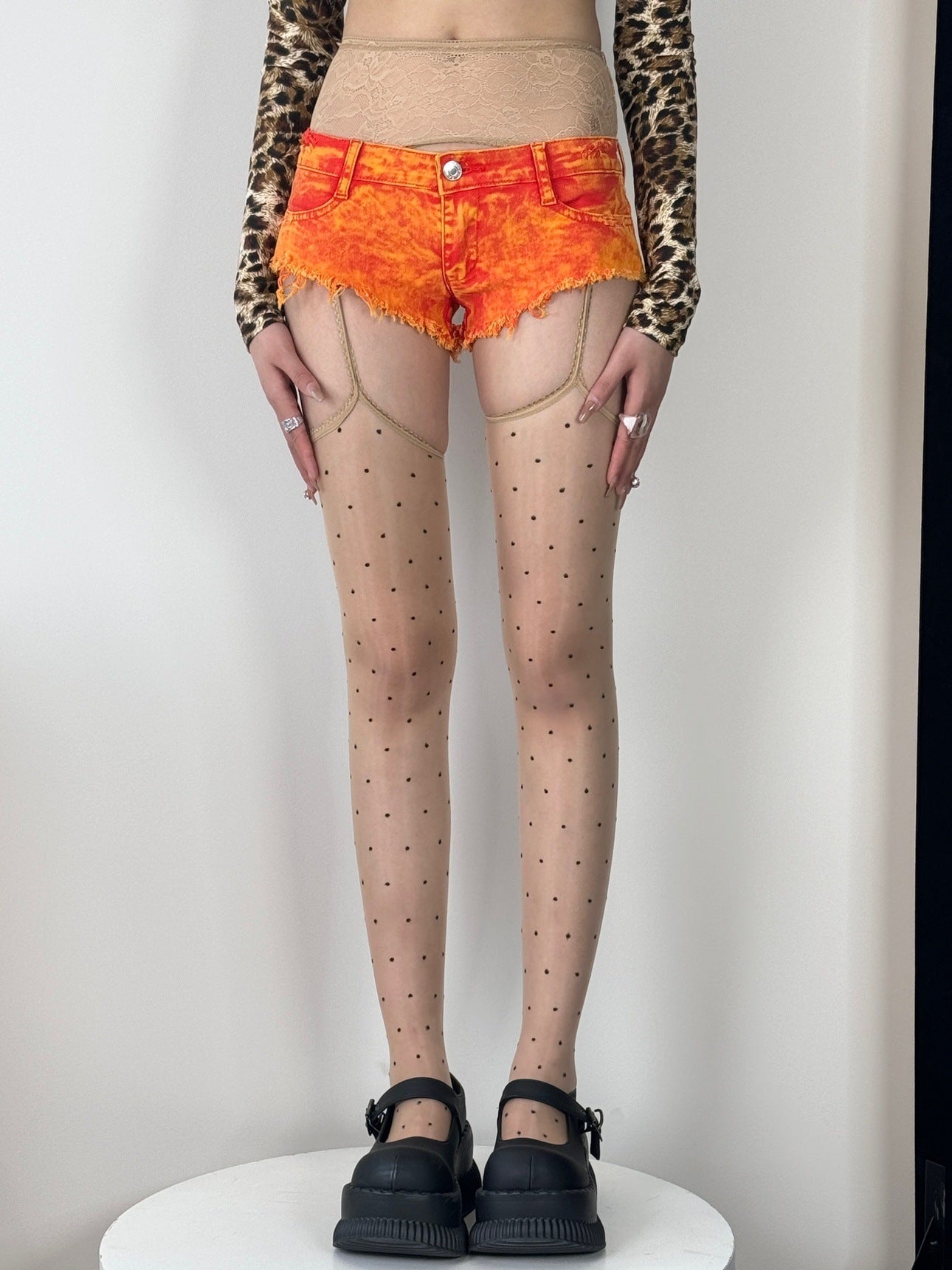 Aurora Polka Lace Shiny Suspenders Small Polka Dot Stockings