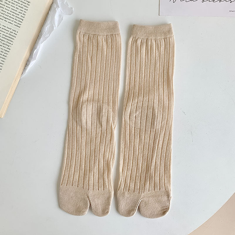 Vertical Stripes Large Trotter Toe Socks Thin Solid Color