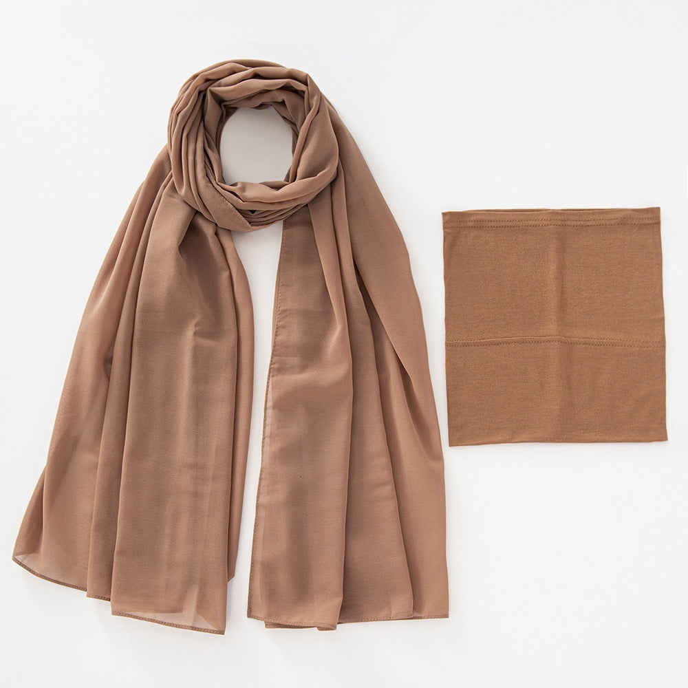 Modal Breathable Elastic Bucket Hat With Pearl Chiffon Scarf Headcloth