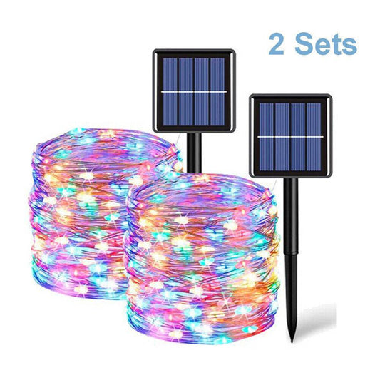 Set Of 2 Solar Fairy String Lights 20M 200 LED Copper Wire Outdoor Garden Decor