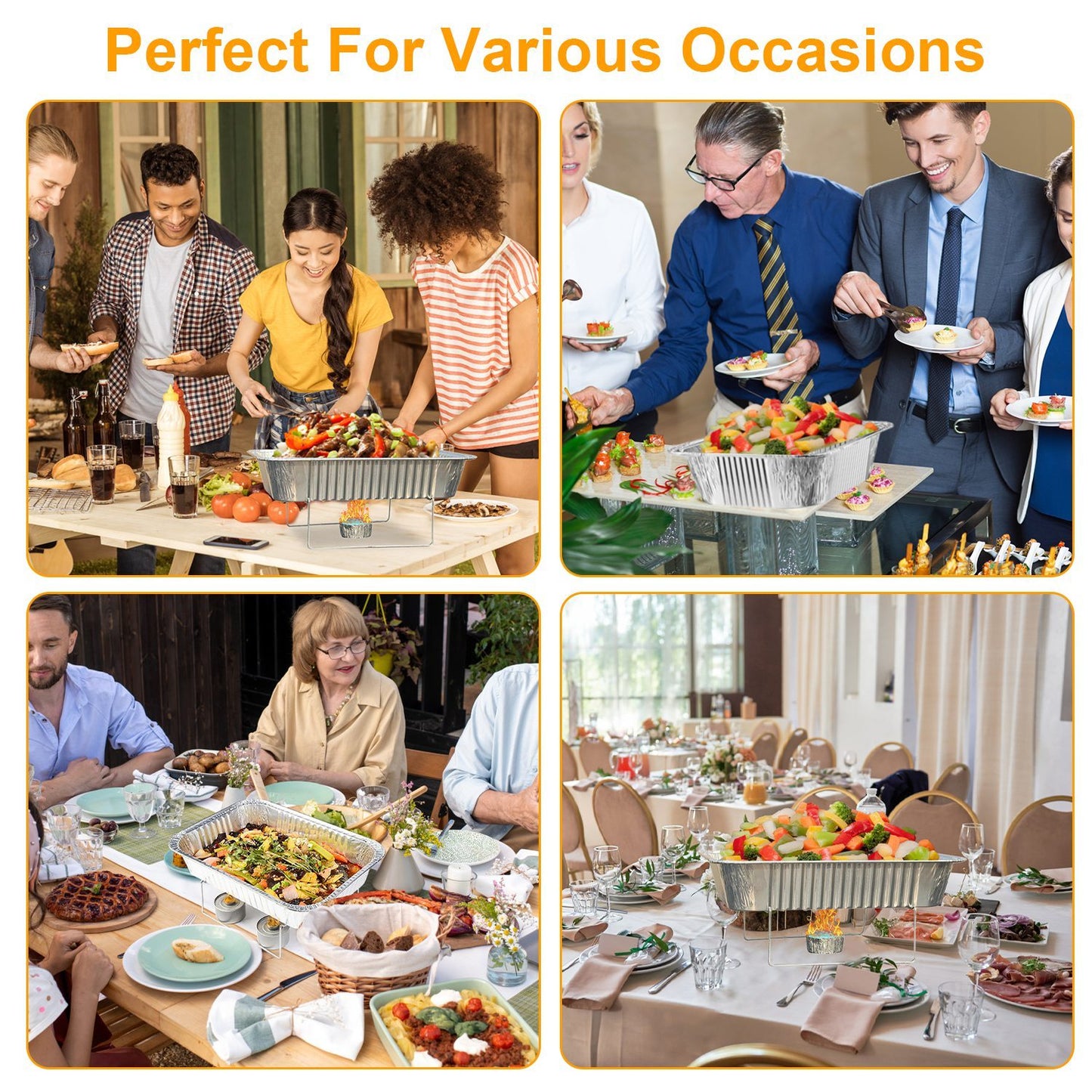 36Pcs Disposable Chafing Dish Buffet Set Food Warmers For Party Buffet Server Catering Supplies With Covers Utensils Half Size Food Pans For Parties Events BBQ Catering