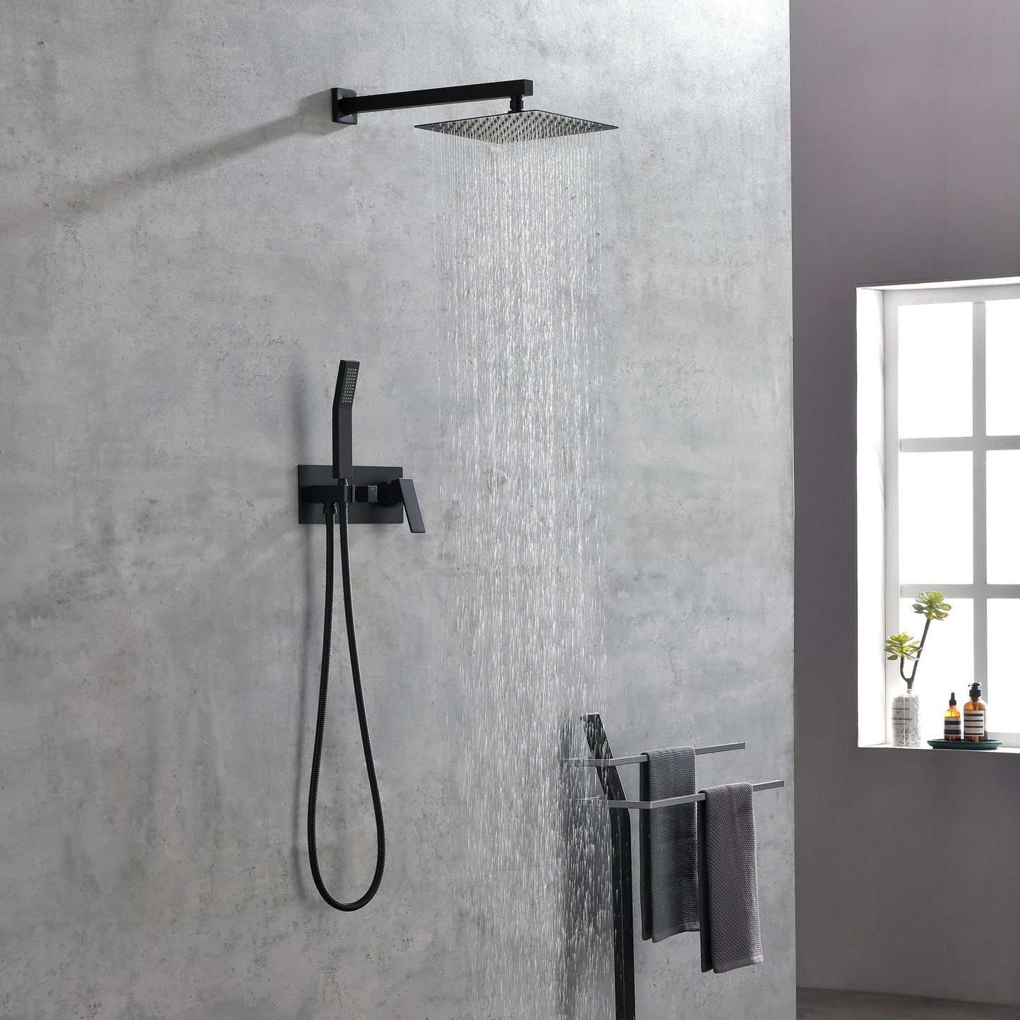 Brass Matte Black Shower Faucet With Shower System, 10 Inch Shower Head And Handheld Spray Bathroom Deluxe Faucet Combination
