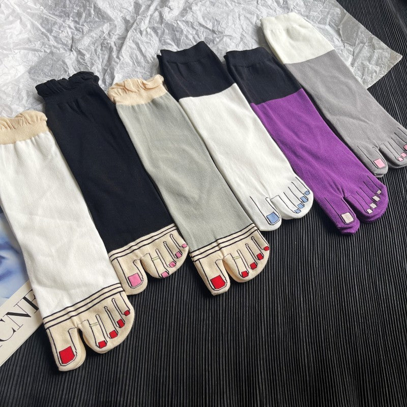 Thin Pure Cotton Cartoon Personality Japanese Style Toe Socks