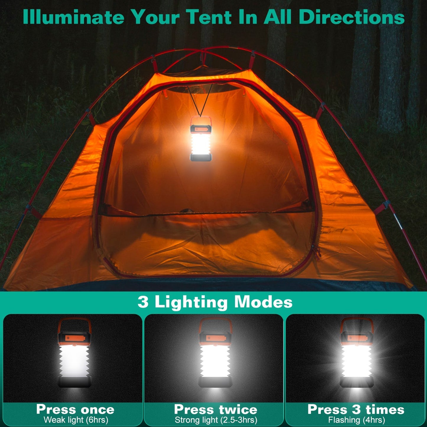 Solar Camping Lantern LED Collapsible Tent Lamp USB Rechargeable Portable Emergency Camping Light For Hiking Fishing Outdoor