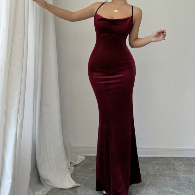 Women's Solid Color Back Cross Exposed Slim Fit Dress