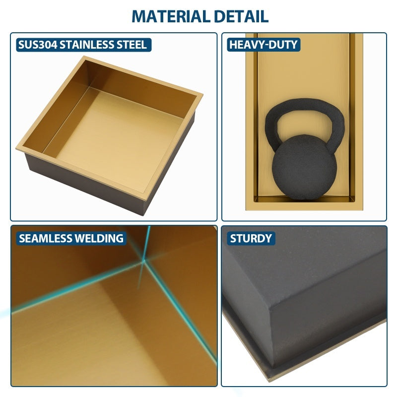 12 X 12 In Stainless Steel Shower Niche - Gold, Waterproof, Easy Installation, Corrosion-Resistant