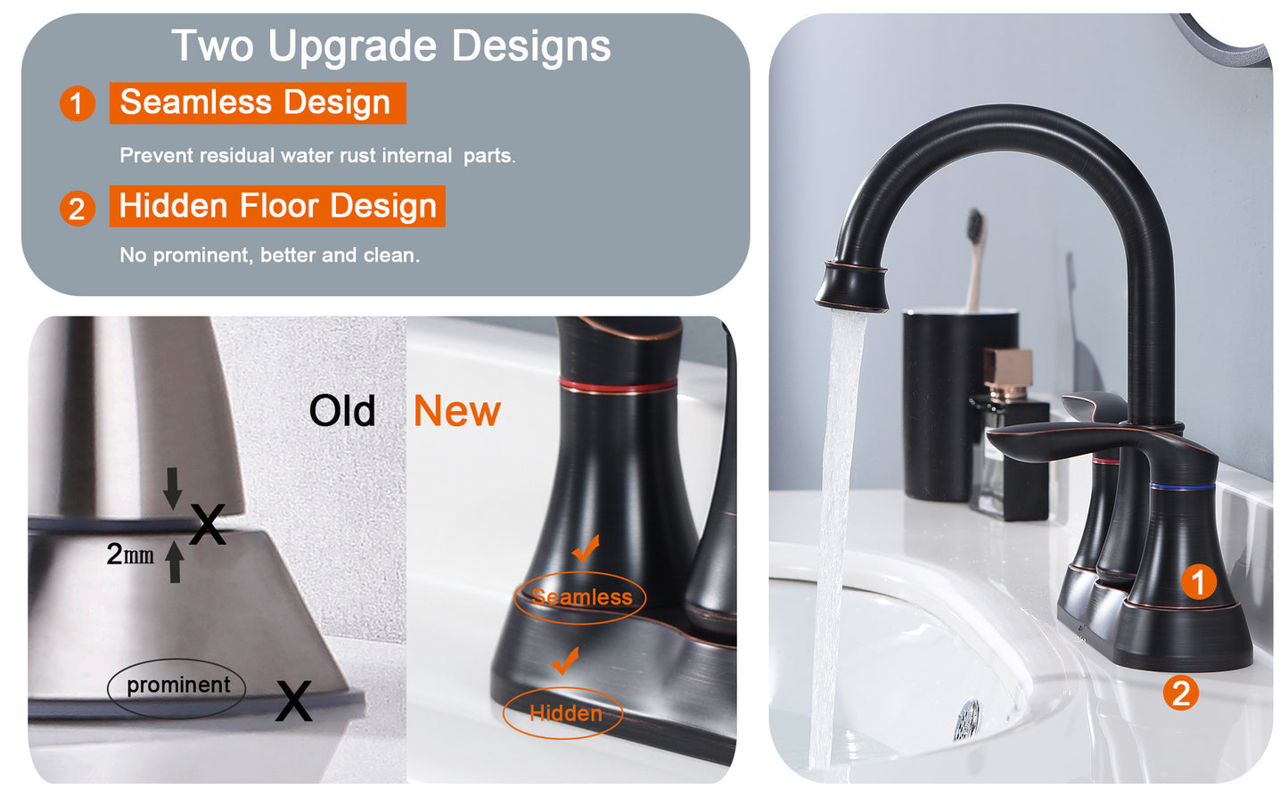 2-Handle 4-Inch Oil Rubbed Bronze Bathroom Faucet, Bathroom Vanity Sink Faucets With Pop-up Drain And Supply Hoses