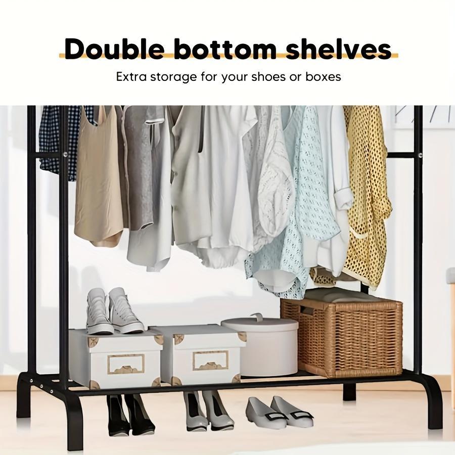 Multifunctional Double Pole Clothes Drying Rack, Double Row Metal Material, Portable Black And White Iron Art, Wardrobe Organization, Retail Display, Suitable For Bedside