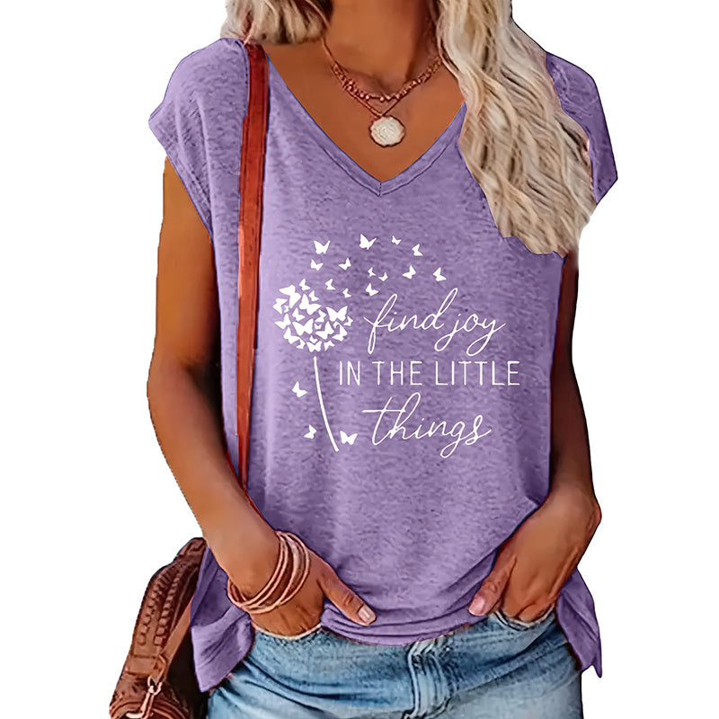 Women's 2-Piece Set V-Neck Short Sleeve T-Shirt With Sunflower & Letter Print, Casual Summer Tee
