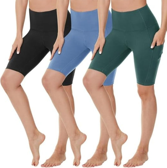 Yoga Pants - 5 Minutes High Waist, 3 Pairs Of Black, Light Blue, Dark Green