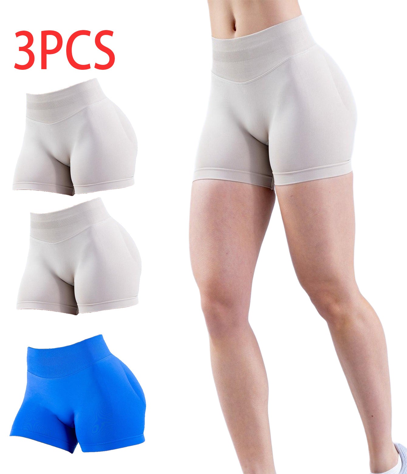3PCSHigh-waisted Solid-color Training Shorts