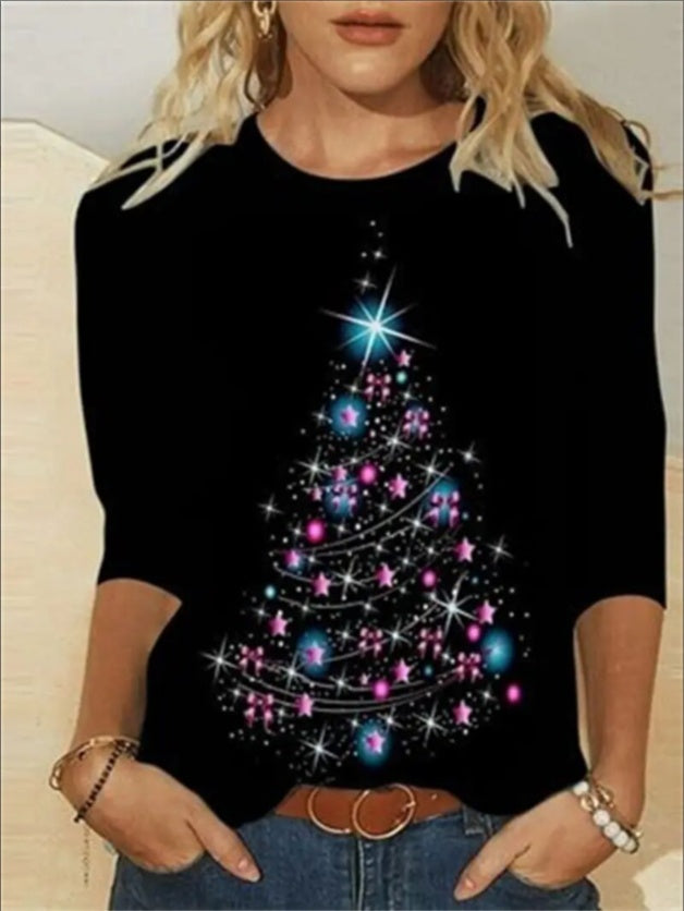 Women's Print Long-sleeved Hoodless Sweatshirt