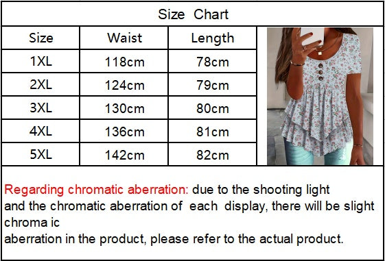 Self-pick-up Women'S Plus Size Ruffle Short Sleeve T Shirt Casual Printed Top  Only Self-pickup Is Supported