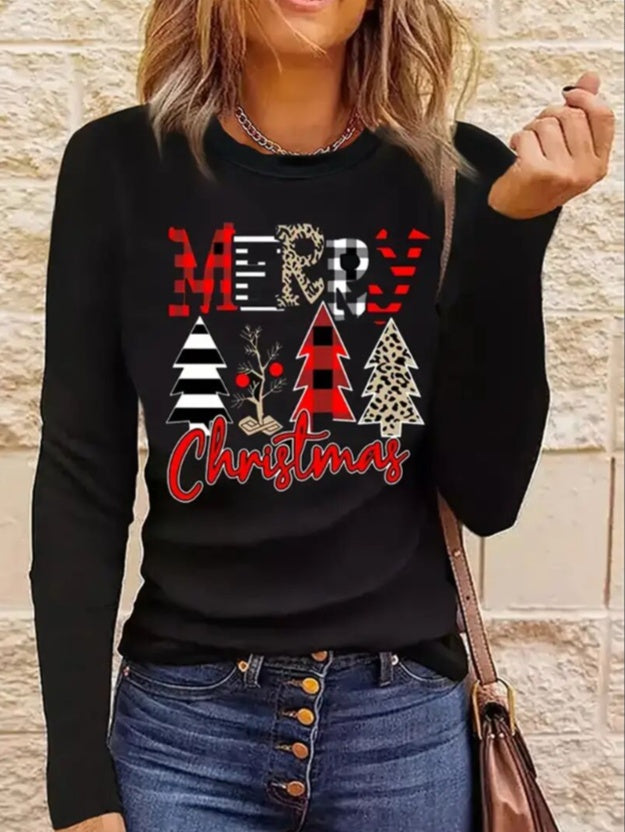 Women's Printed Long Sleeve Hoodless Sweatshirt