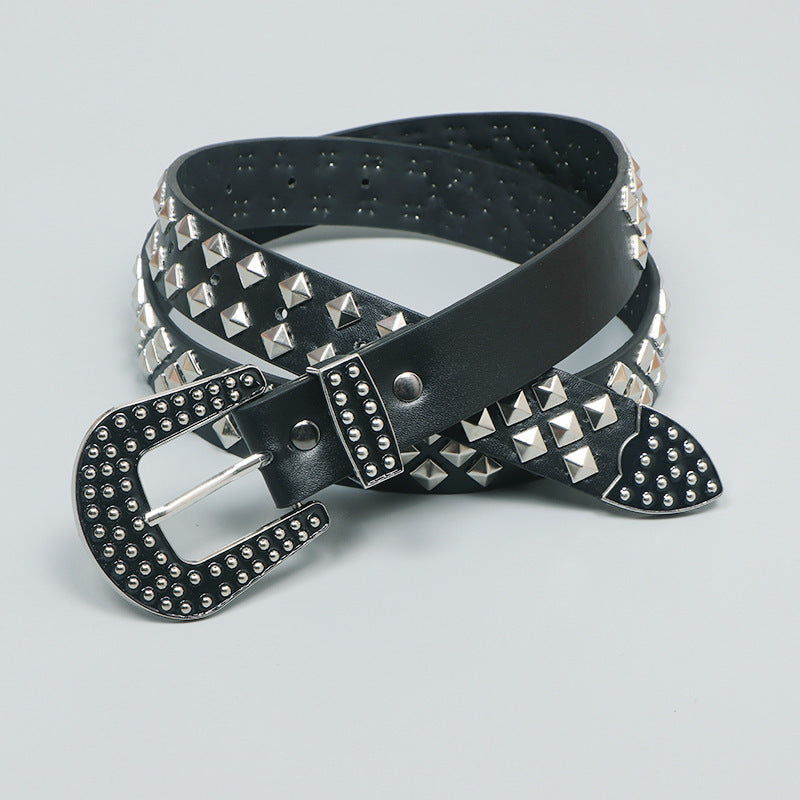 Low Waist Belt Square Bead Rivet PU Bullet Belt