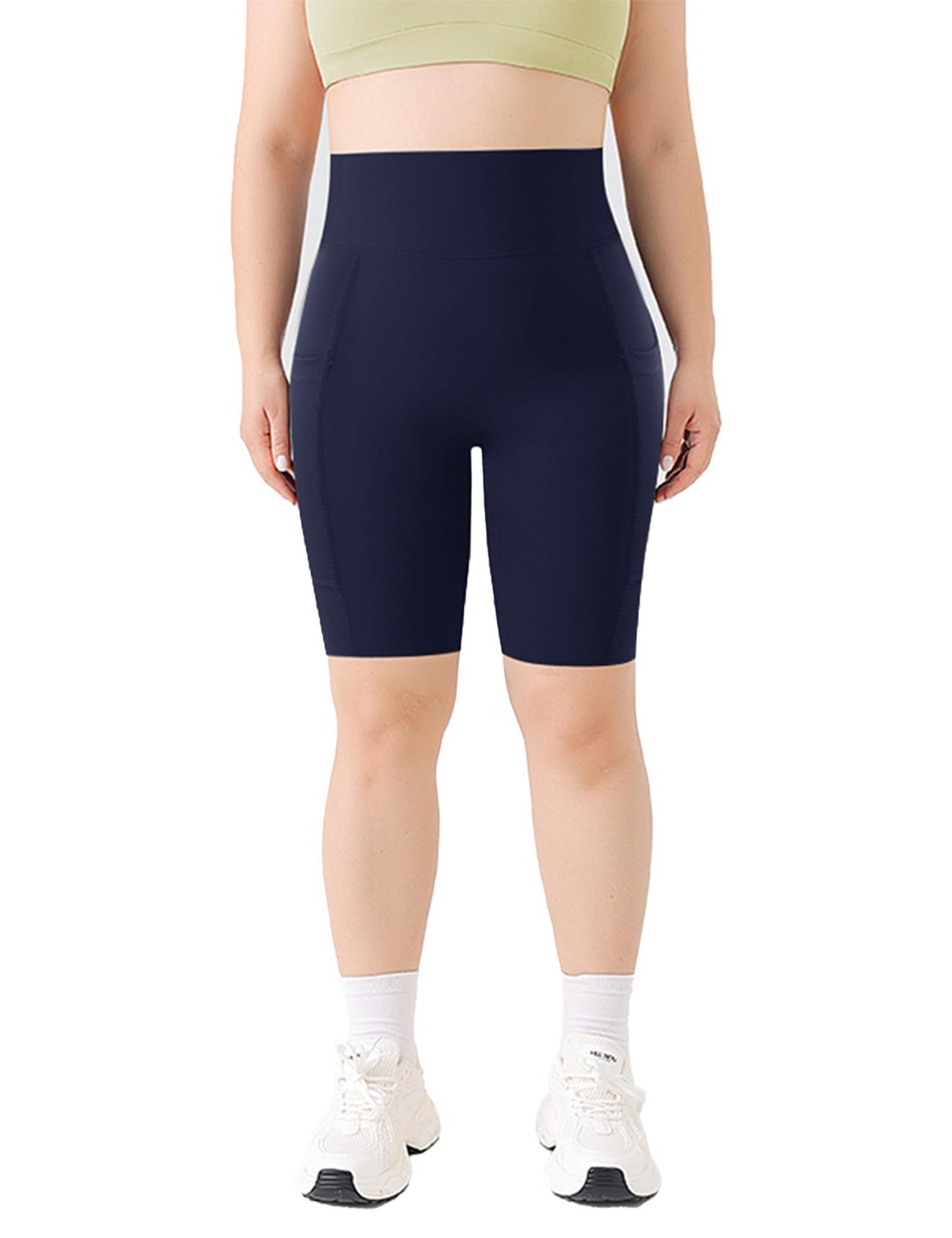 Yoga Pants - Five-point High-waisted Oblique Pockets To Tuck The Abdomen Solid Color Zhangqing