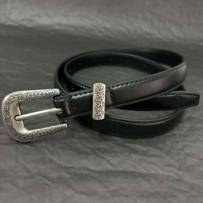 Special-interest Design Thin And Narrow Metal Carved Buckle Women's Leather Belt