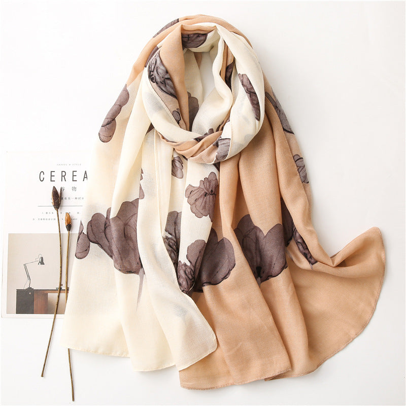 All Match Stitching Floral Long Cotton And Linen Scarf