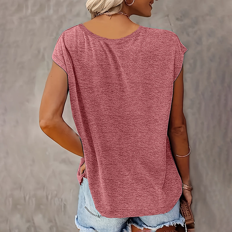 Women's 2-Piece Set V-Neck Short Sleeve T-Shirt With Sunflower & Letter Print, Casual Summer Tee