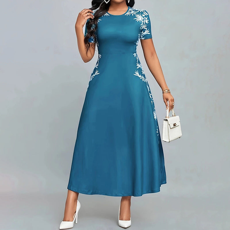 Women's Elegant Short Sleeve Maxi Dresses Casual Empire Waist Long Dress