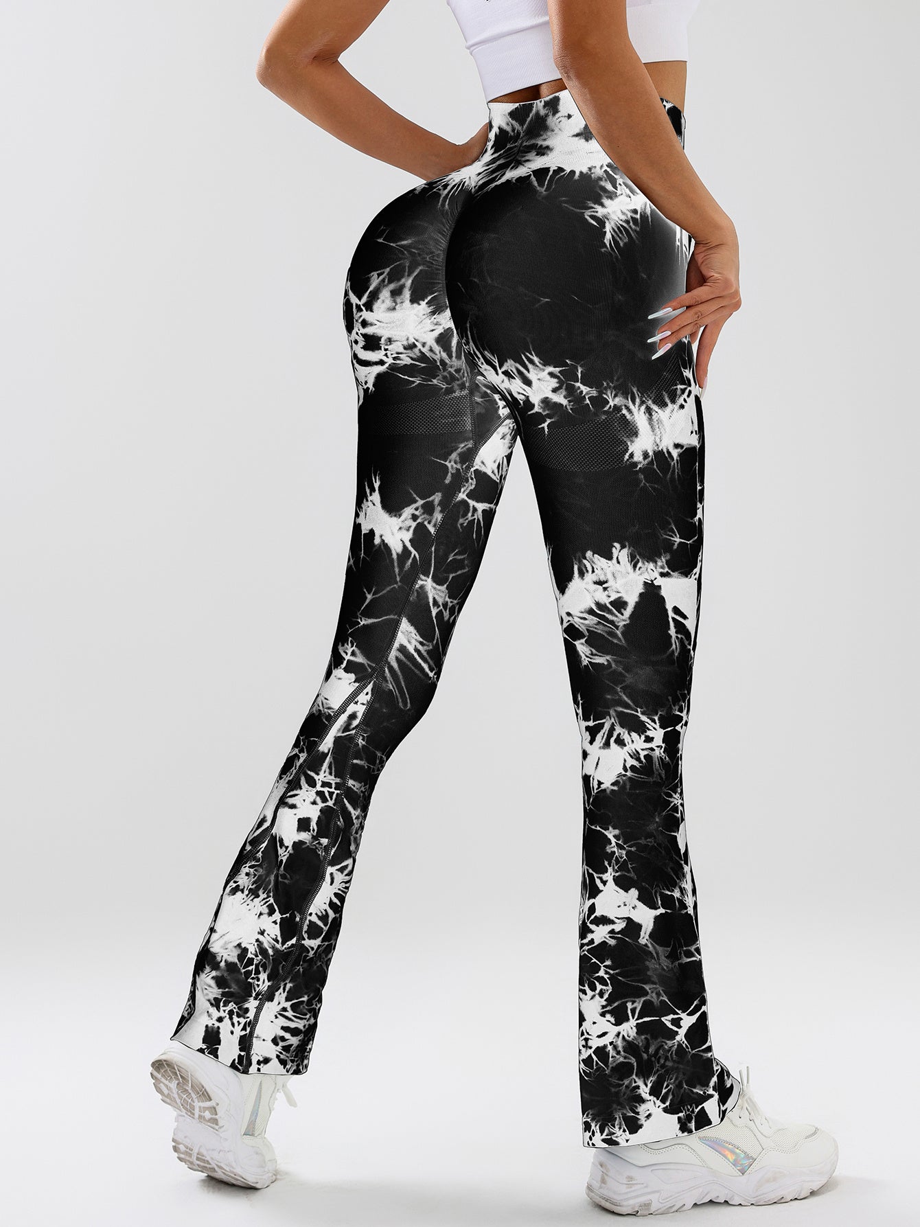 4 Pack Flared Yoga Leggings For Women High Waisted Tie-dye Print Butt Lifting Stretch Sports Workout Bodybuilding Pants, Seamless High Waisted Bootcut Yoga Leggings
