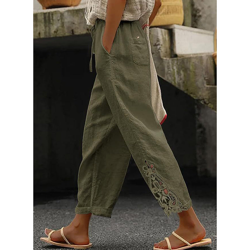 Women Casual Lightweight Drawstring Elastic Waist Pants With Pockets