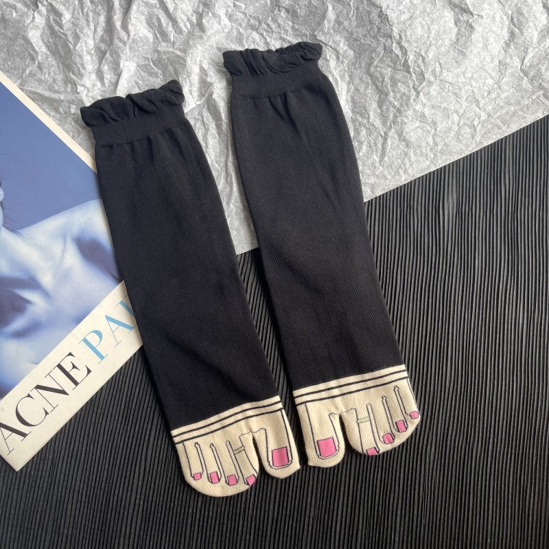 Thin Pure Cotton Cartoon Personality Japanese Style Toe Socks