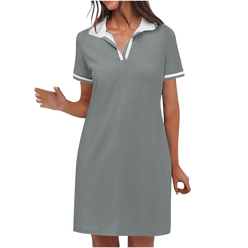Women's Polo Dress Short Sleeve V Neck Casual Summer Mini Shirt Dress With Pockets
