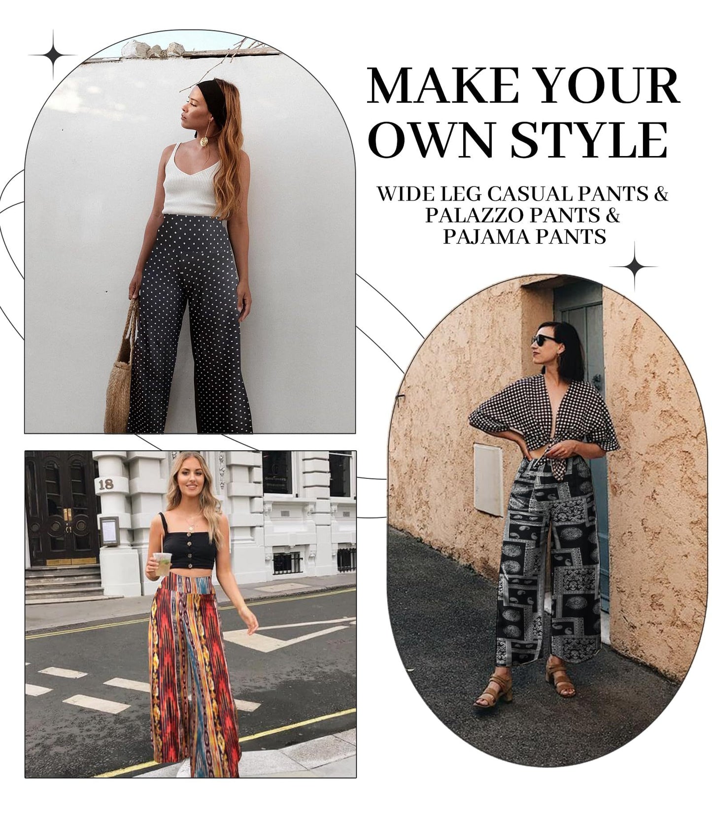 Wide-leg Trousers - Skirt Printed With White Leaves