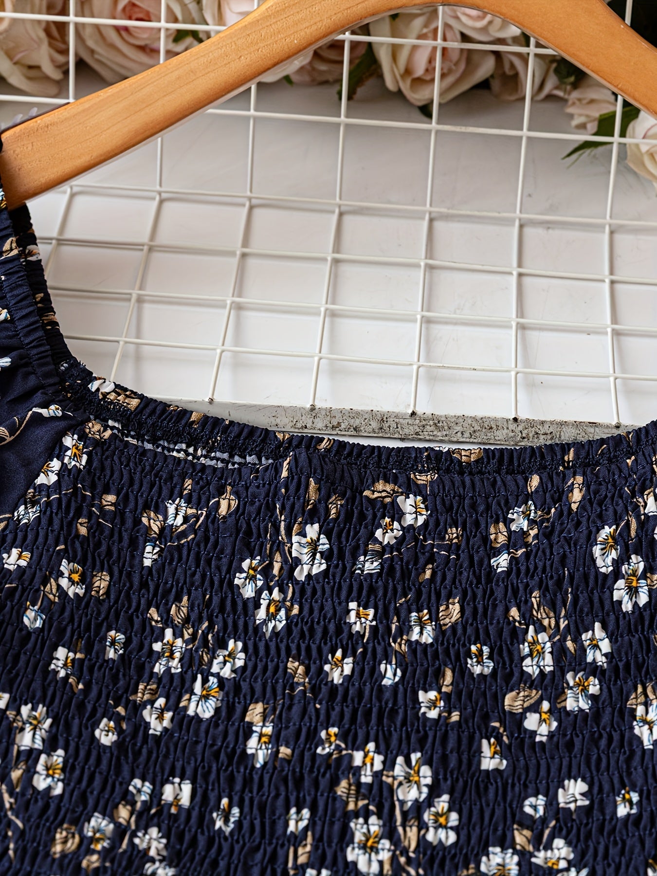 Women's Plus Size Elegant Floral Print Blouse - Summer Square Neck Short Sleeve Waist-Cinched Top For Work & Vacation