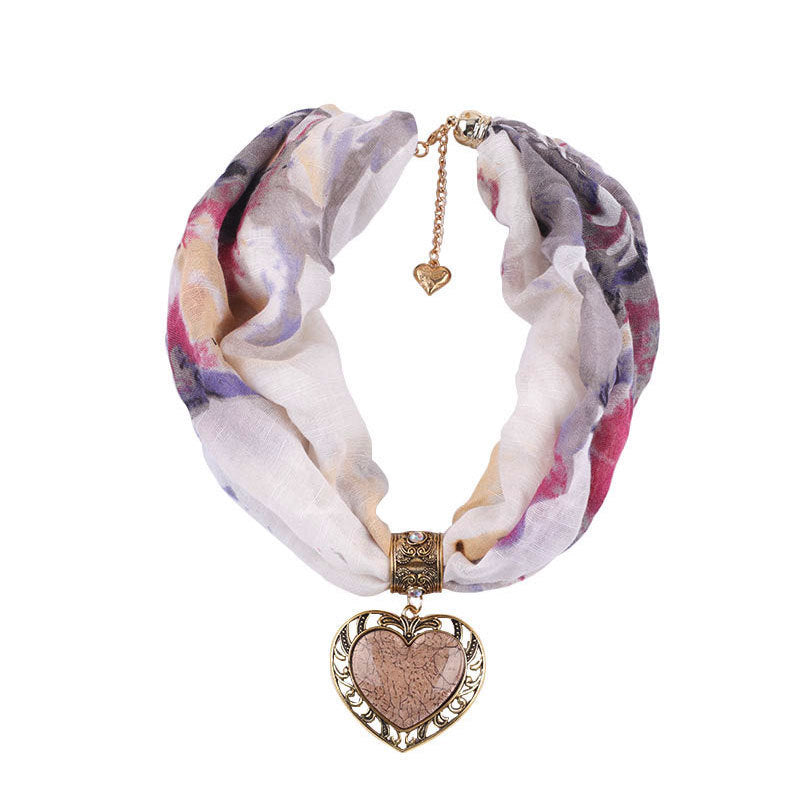 Ethnic Peach Heart Jewelry Necklace Scarf Female