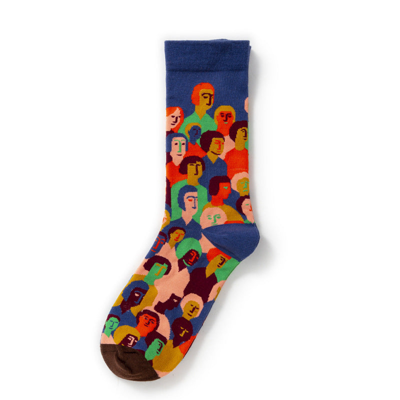 Retro Trendy Autumn And Winter Abstract Art Socks Europe And America Creative Combed Cotton