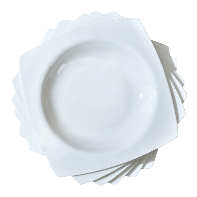 6-piece Set Of White Bone China 9.5-inch Square Soup Plate