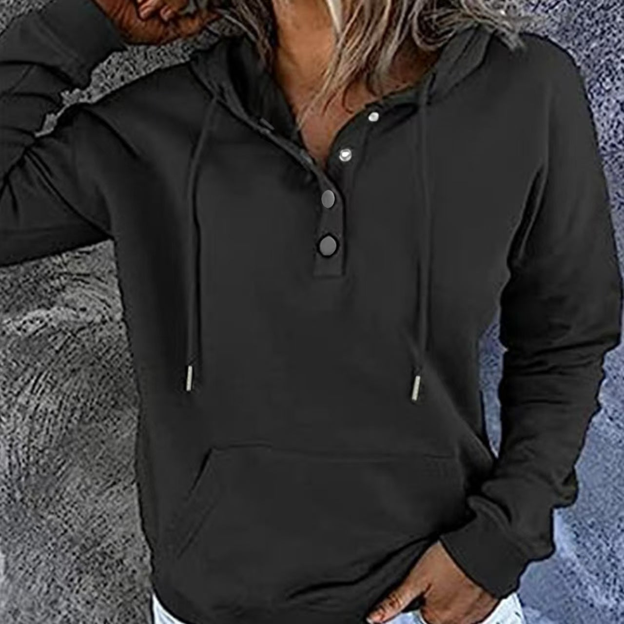 Women's Solid Color Hooded Casual Long Sleeved Cute Hooded Sweatshirt Pullover Top