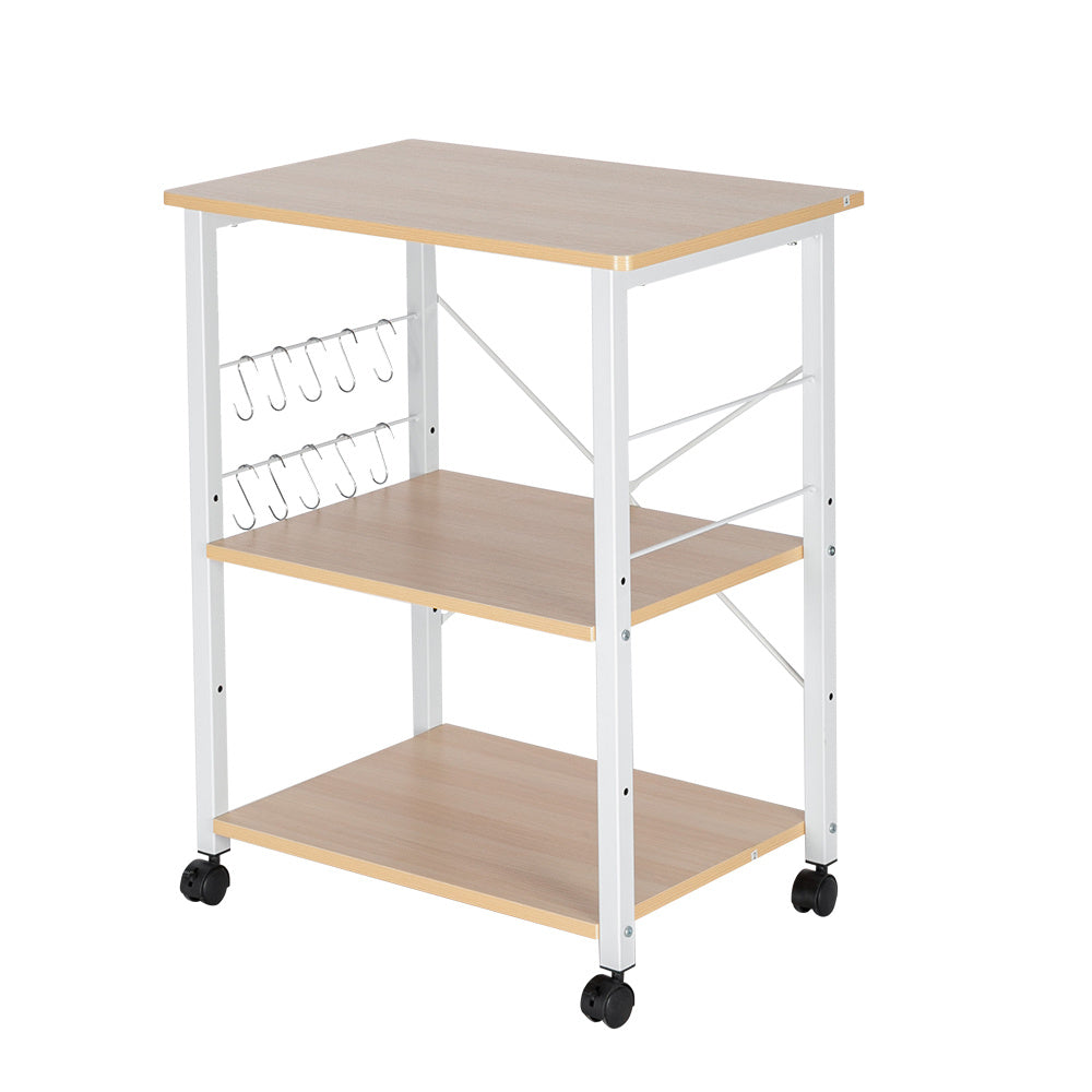 3-tier With 10 Hooks, 4 Wheels, X-reinforcement On The Back, Microwave Rack