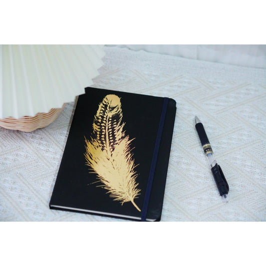 Hot Stamping Notebook Feather Pattern Elastic Band A4 Size Thread Sewing Binding Hardcover Style For Ledger Handwritten Notes