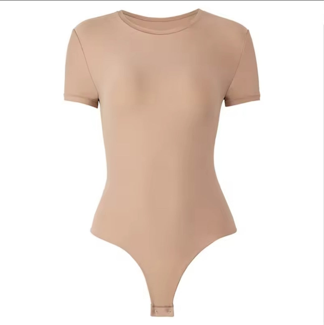 USA Warehouse Shipping Going Out T Shirt Tops Second-skin Feel Recycle Shapewear Crew Neck Short Sleeve Bodysuit For Women