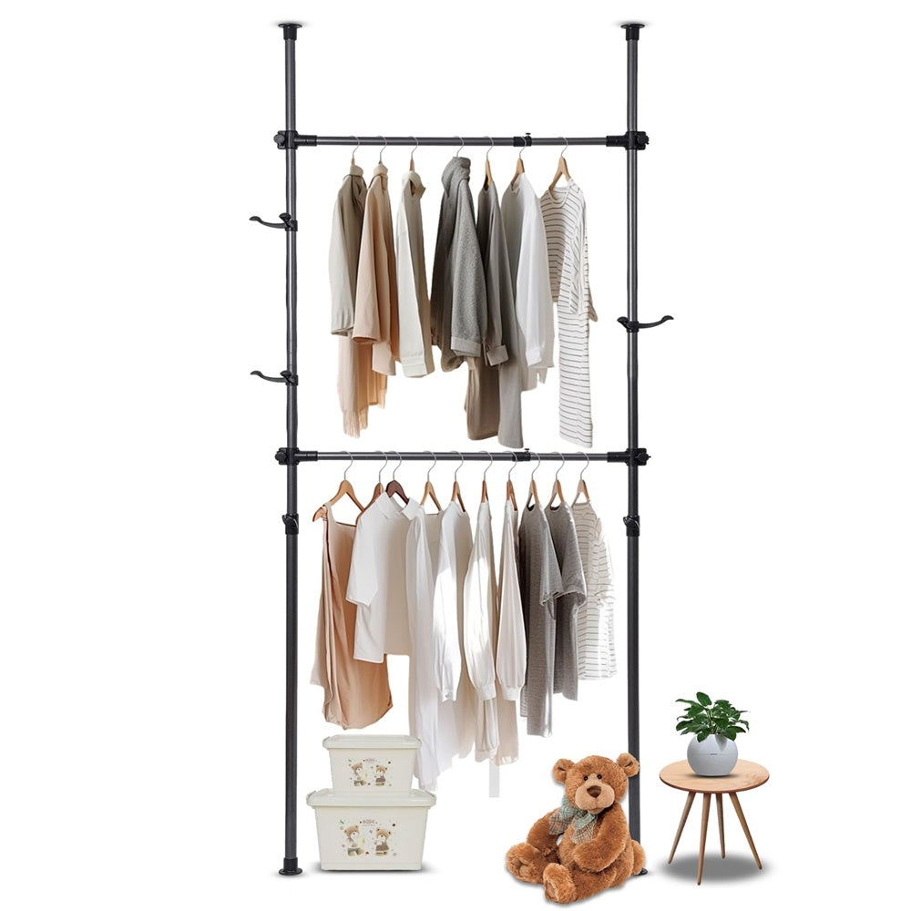 Floor To Ceiling Adjustble Garment Rack, Heavy Duty 2-Tier Clothes Rack